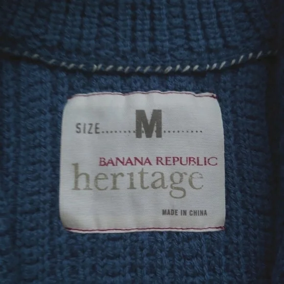 BANANA REPUBLIC Heritage Men's Quarter Button Pullover Mock Neck Sweater Blue